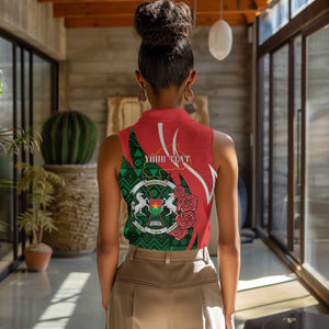 Personalized Burkina Faso Republic Day Women Sleeveless Polo Shirt Bogolan Mudcloth - Coat Of Arms Design