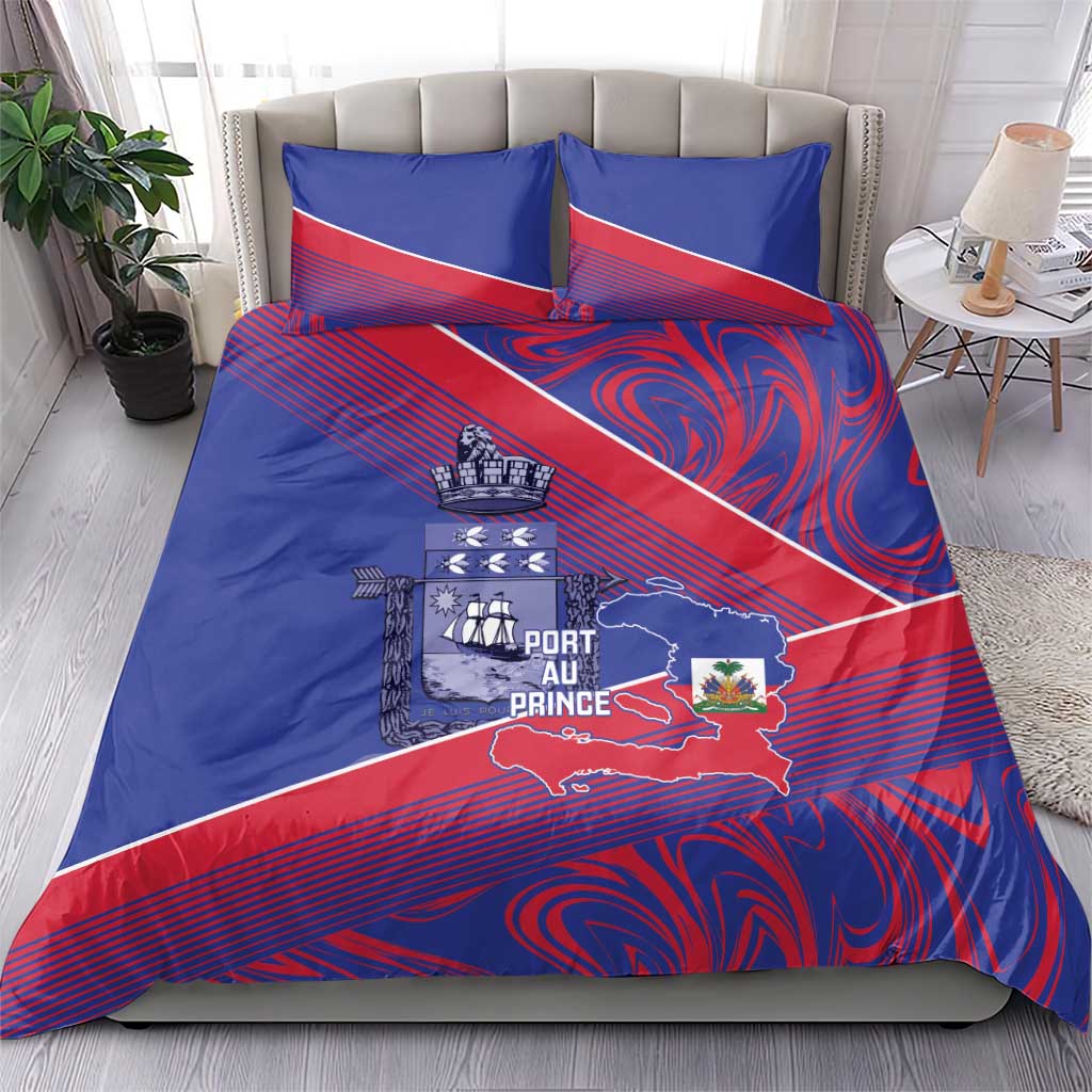 Port-au-Prince Afro-Haitians Bedding Set Ayiti Map Pòtoprens Flag Color - African Pride