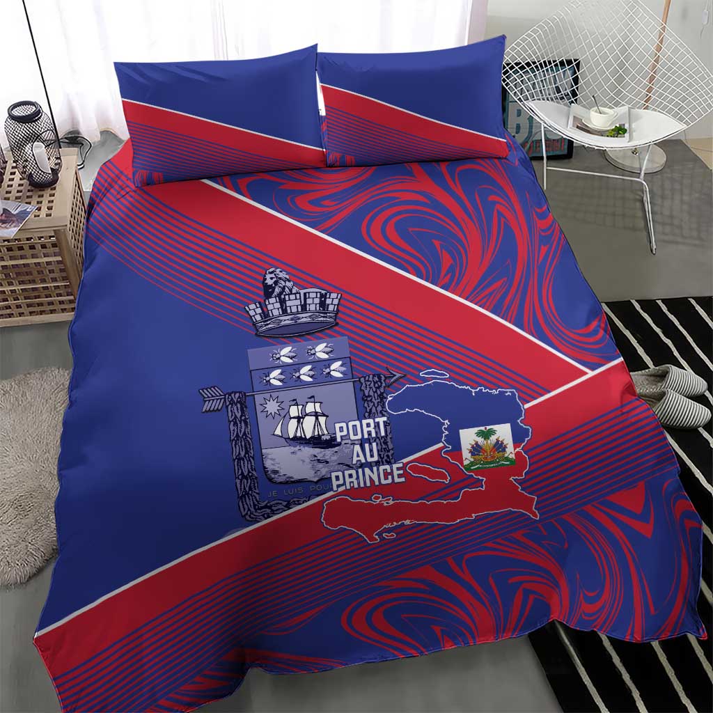 Port-au-Prince Afro-Haitians Bedding Set Ayiti Map Pòtoprens Flag Color - African Pride