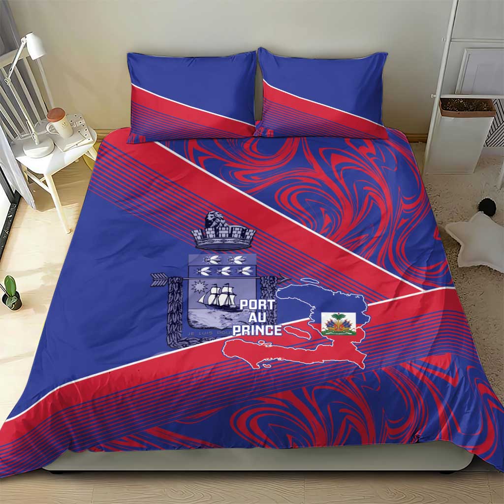 Port-au-Prince Afro-Haitians Bedding Set Ayiti Map Pòtoprens Flag Color - African Pride
