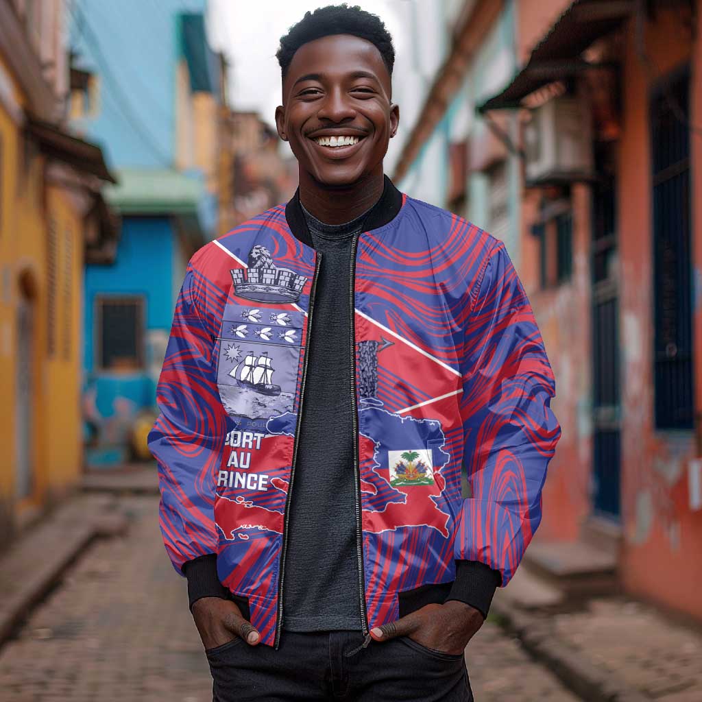 Port-au-Prince Afro-Haitians Bomber Jacket Ayiti Map Pòtoprens Flag Color - African Pride