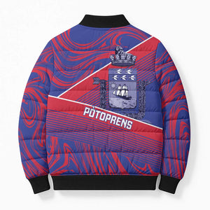 Port-au-Prince Afro-Haitians Bomber Puffer Jacket Ayiti Map Pòtoprens Flag Color - African Pride