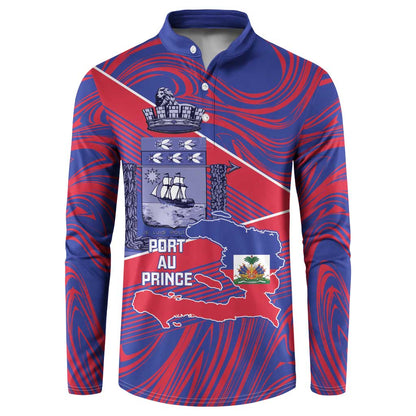 Port-au-Prince Afro-Haitians Button Sweatshirt Ayiti Map Pòtoprens Flag Color