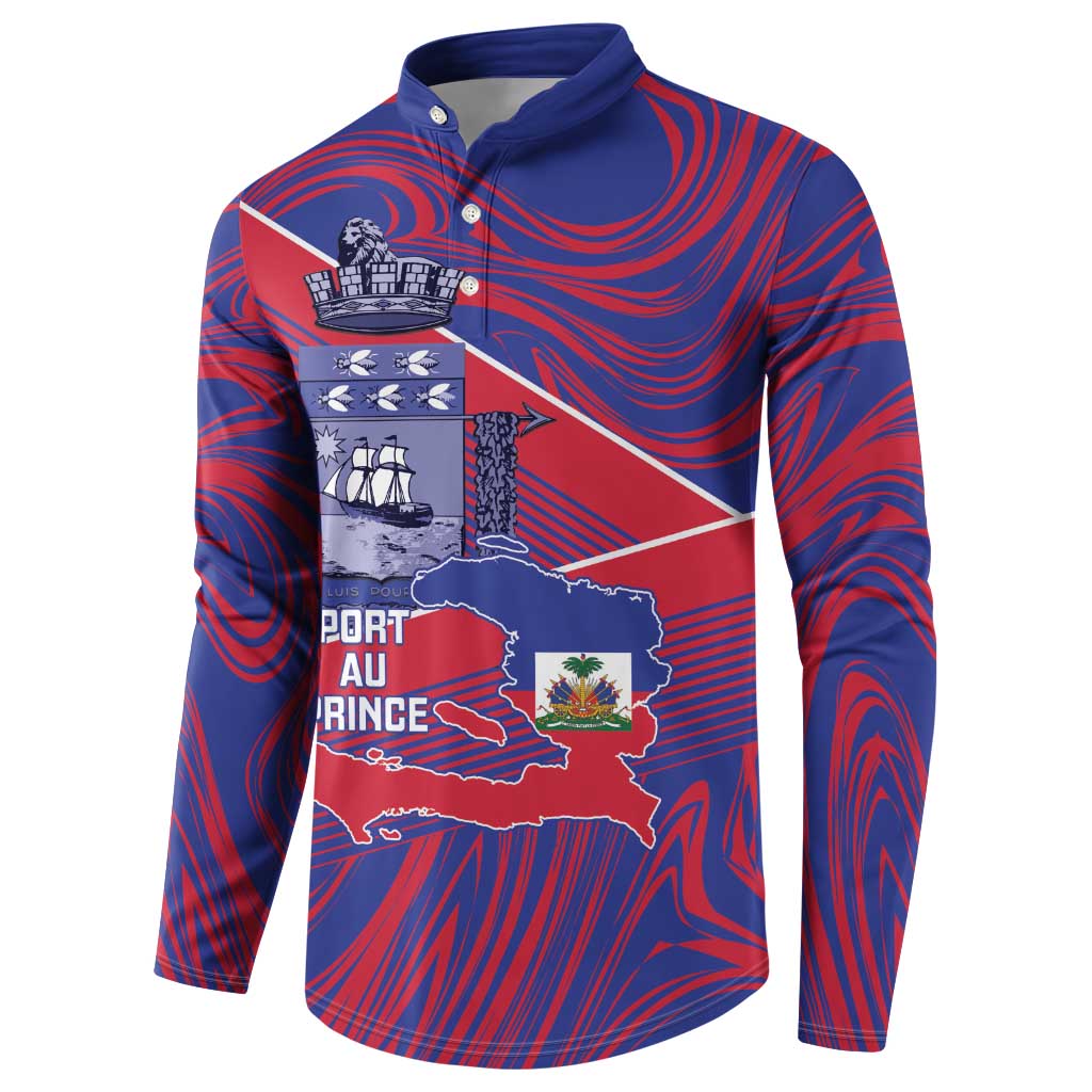 Port-au-Prince Afro-Haitians Button Sweatshirt Ayiti Map Pòtoprens Flag Color