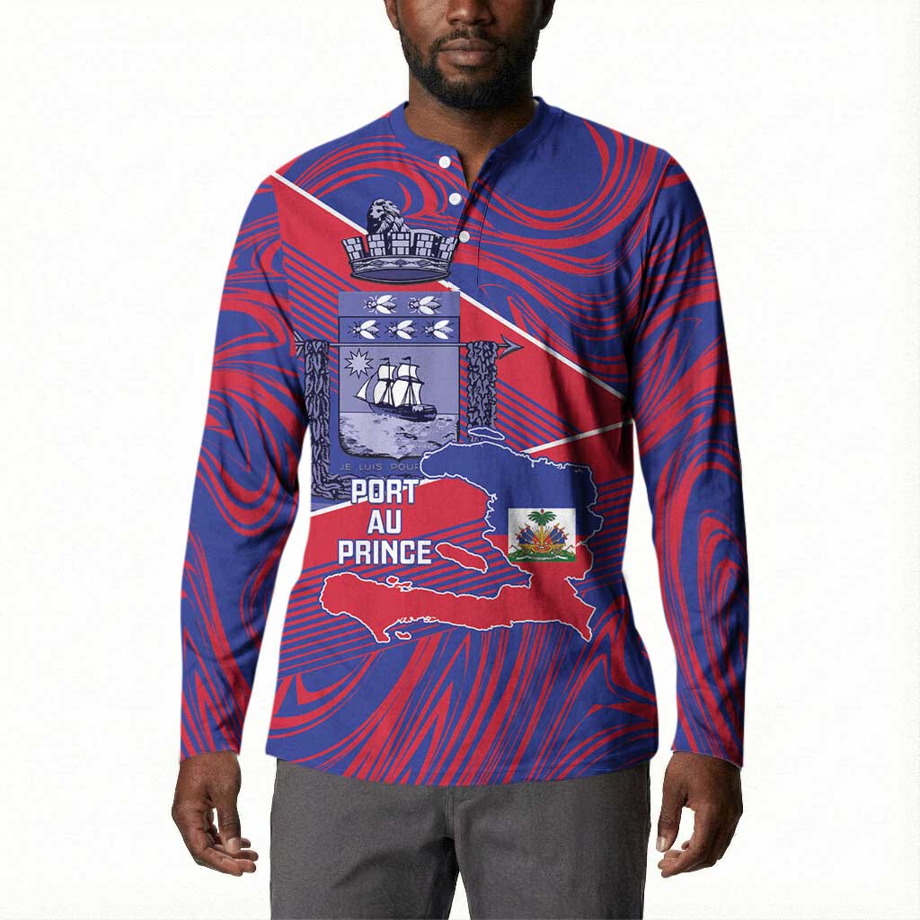 Port-au-Prince Afro-Haitians Button Sweatshirt Ayiti Map Pòtoprens Flag Color