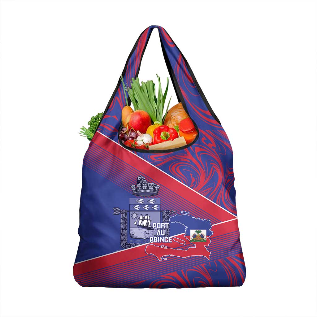 Port-au-Prince Afro-Haitians Grocery Bag Ayiti Map Pòtoprens Flag Color - African Pride