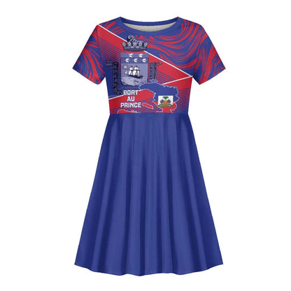 Port-au-Prince Afro-Haitians Kid Short Sleeve Dress Ayiti Map Pòtoprens Flag Color LT14