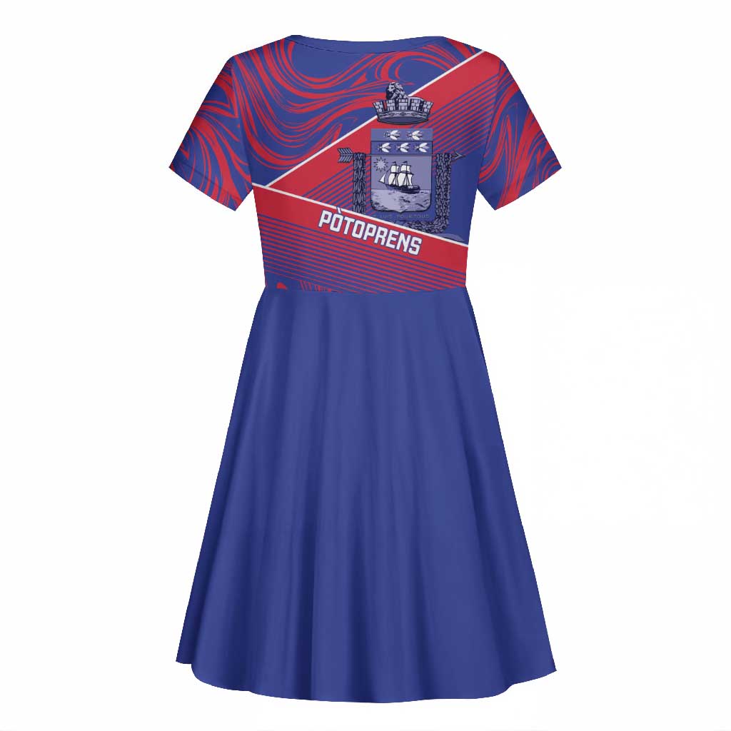Port-au-Prince Afro-Haitians Kid Short Sleeve Dress Ayiti Map Pòtoprens Flag Color LT14