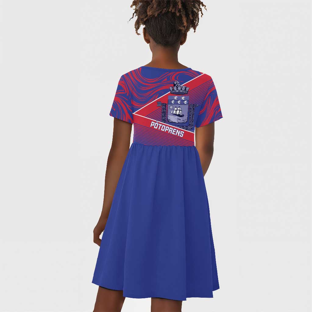 Port-au-Prince Afro-Haitians Kid Short Sleeve Dress Ayiti Map Pòtoprens Flag Color LT14