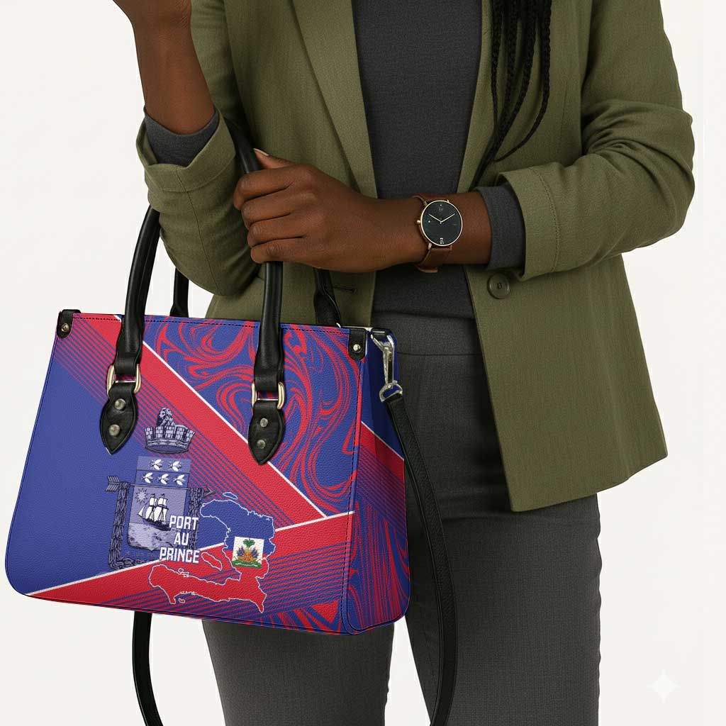 Port-au-Prince Afro-Haitians Leather Bag Ayiti Map Pòtoprens Flag Color - African Pride