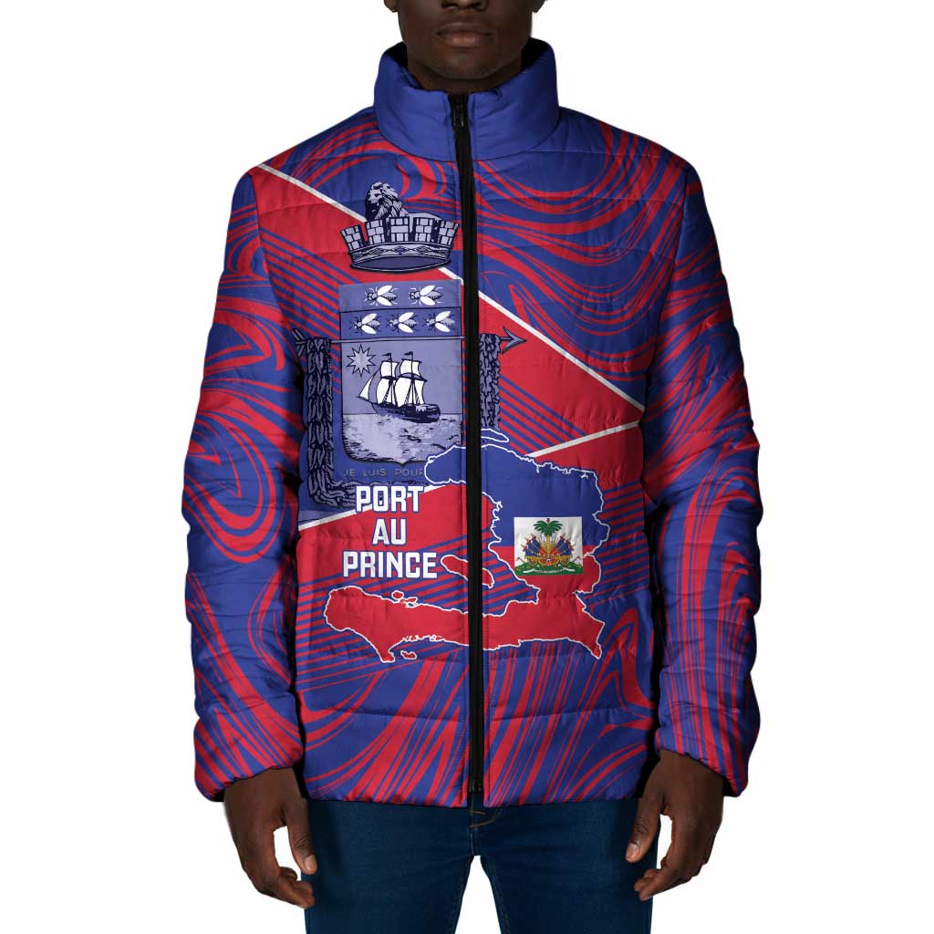 Port-au-Prince Afro-Haitians Padded Jacket Ayiti Map Pòtoprens Flag Color - African Pride