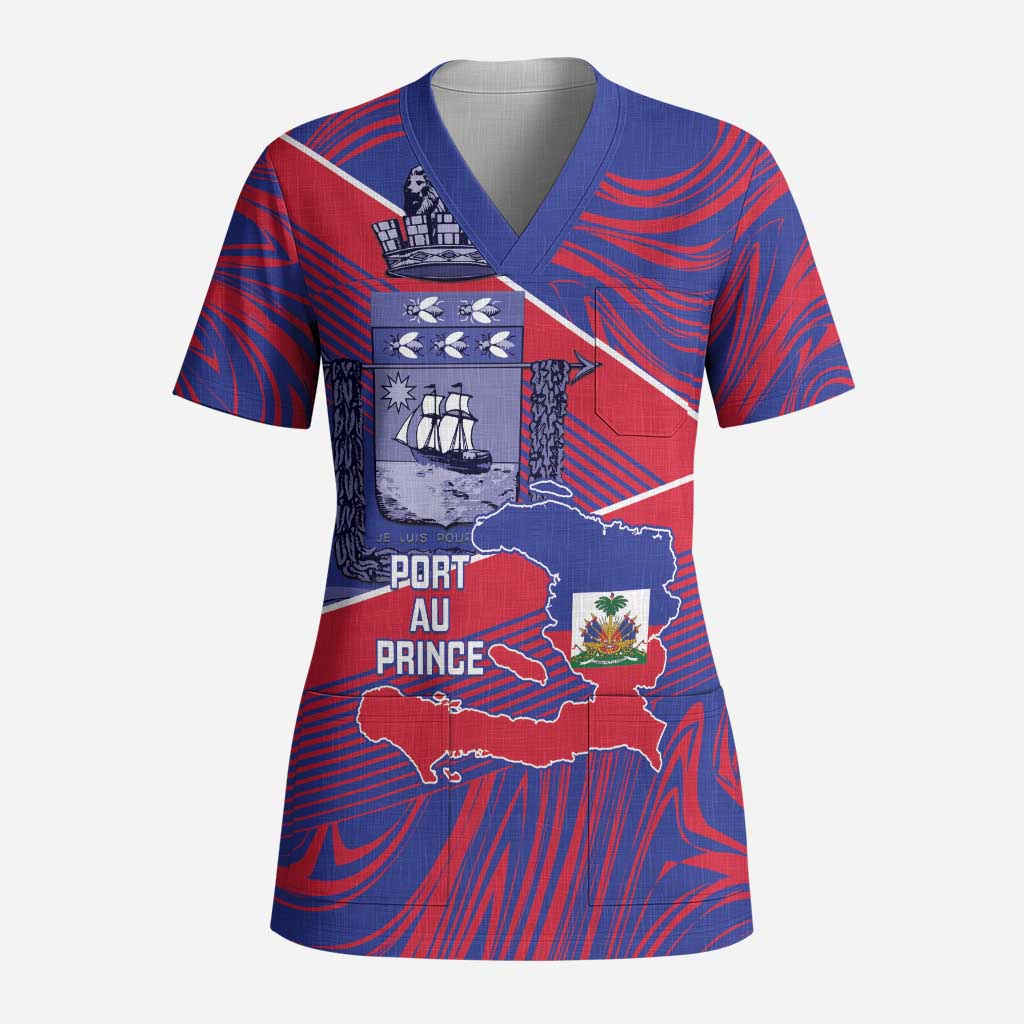 Port-au-Prince Afro-Haitians Scrub Top Ayiti Map Pòtoprens Flag Color - African Pride