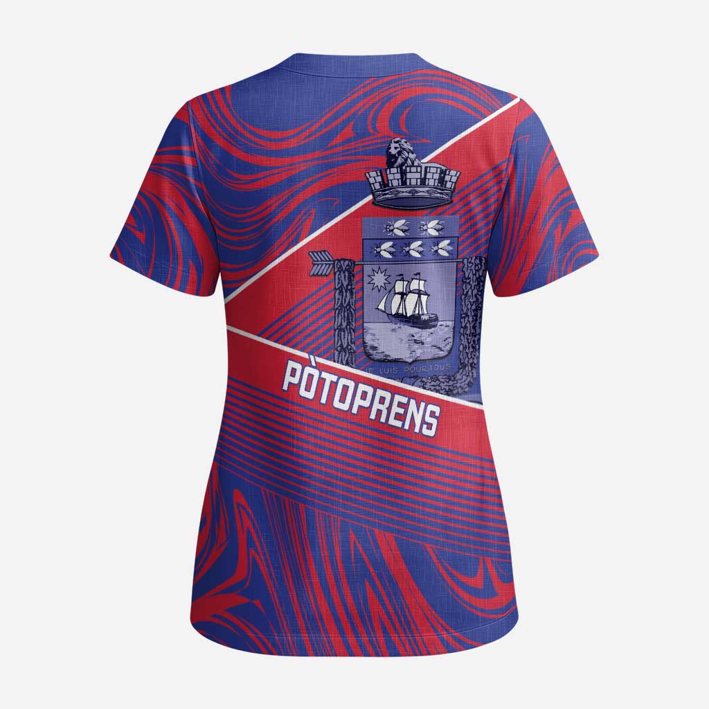 Port-au-Prince Afro-Haitians Scrub Top Ayiti Map Pòtoprens Flag Color - African Pride