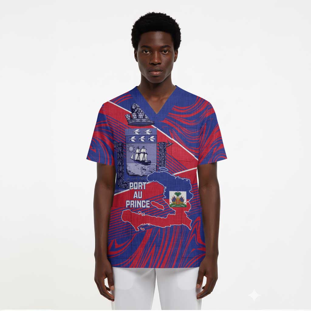 Port-au-Prince Afro-Haitians Scrub Top Ayiti Map Pòtoprens Flag Color - African Pride