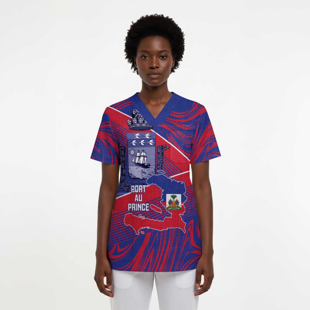 Port-au-Prince Afro-Haitians Scrub Top Ayiti Map Pòtoprens Flag Color - African Pride