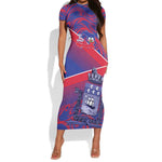 Port-au-Prince Afro-Haitians Short Sleeve Bodycon Dress Ayiti Map Pòtoprens Flag Color LT14