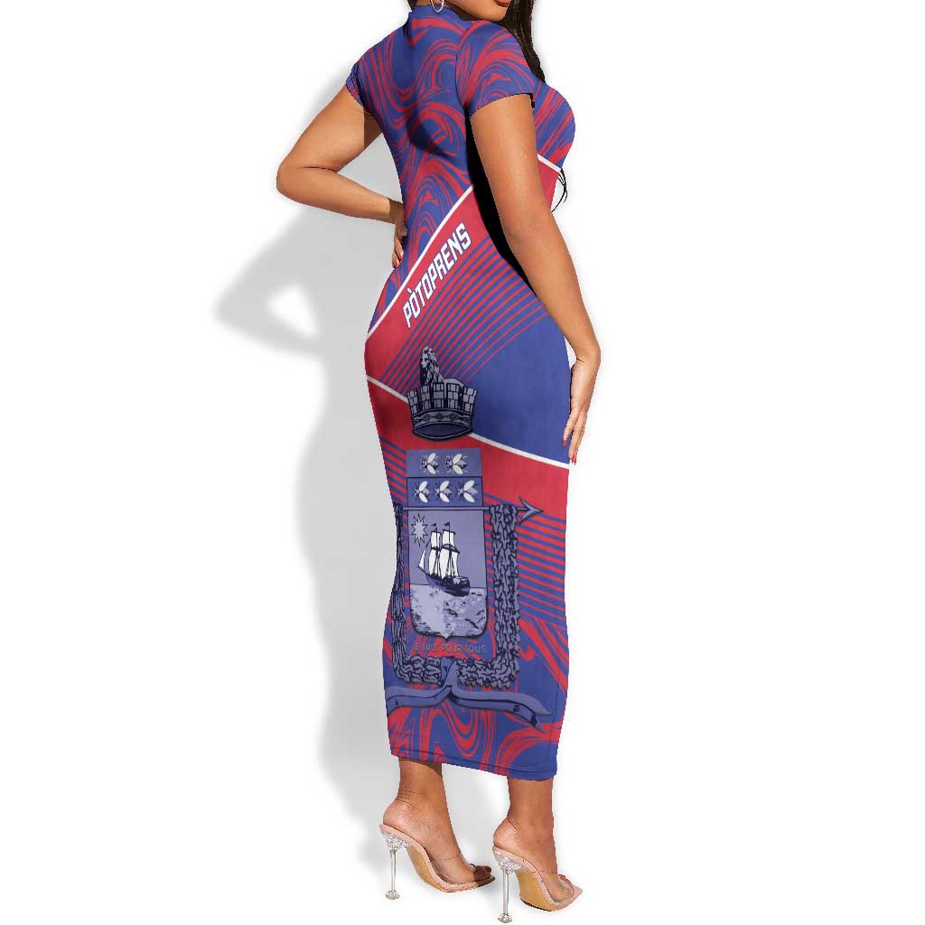 Port-au-Prince Afro-Haitians Short Sleeve Bodycon Dress Ayiti Map Pòtoprens Flag Color LT14