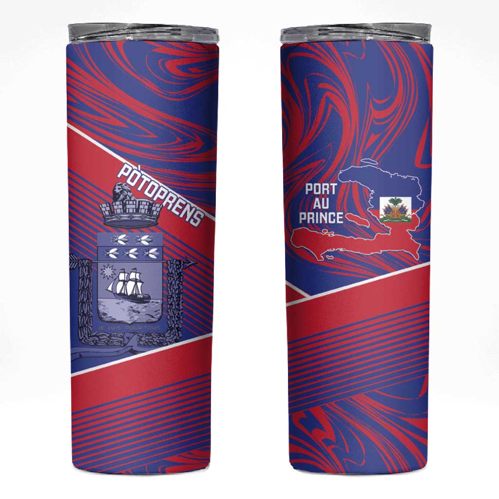 Port-au-Prince Afro-Haitians Skinny Tumbler Ayiti Map Pòtoprens Flag Color - African Pride