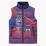 Port-au-Prince Afro-Haitians Sleeveless Puffer Jacket Ayiti Map Pòtoprens Flag Color - African Pride