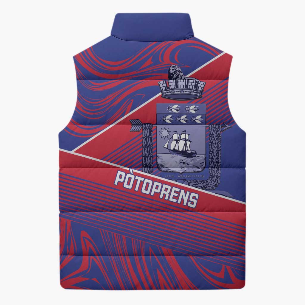 Port-au-Prince Afro-Haitians Sleeveless Puffer Jacket Ayiti Map Pòtoprens Flag Color - African Pride