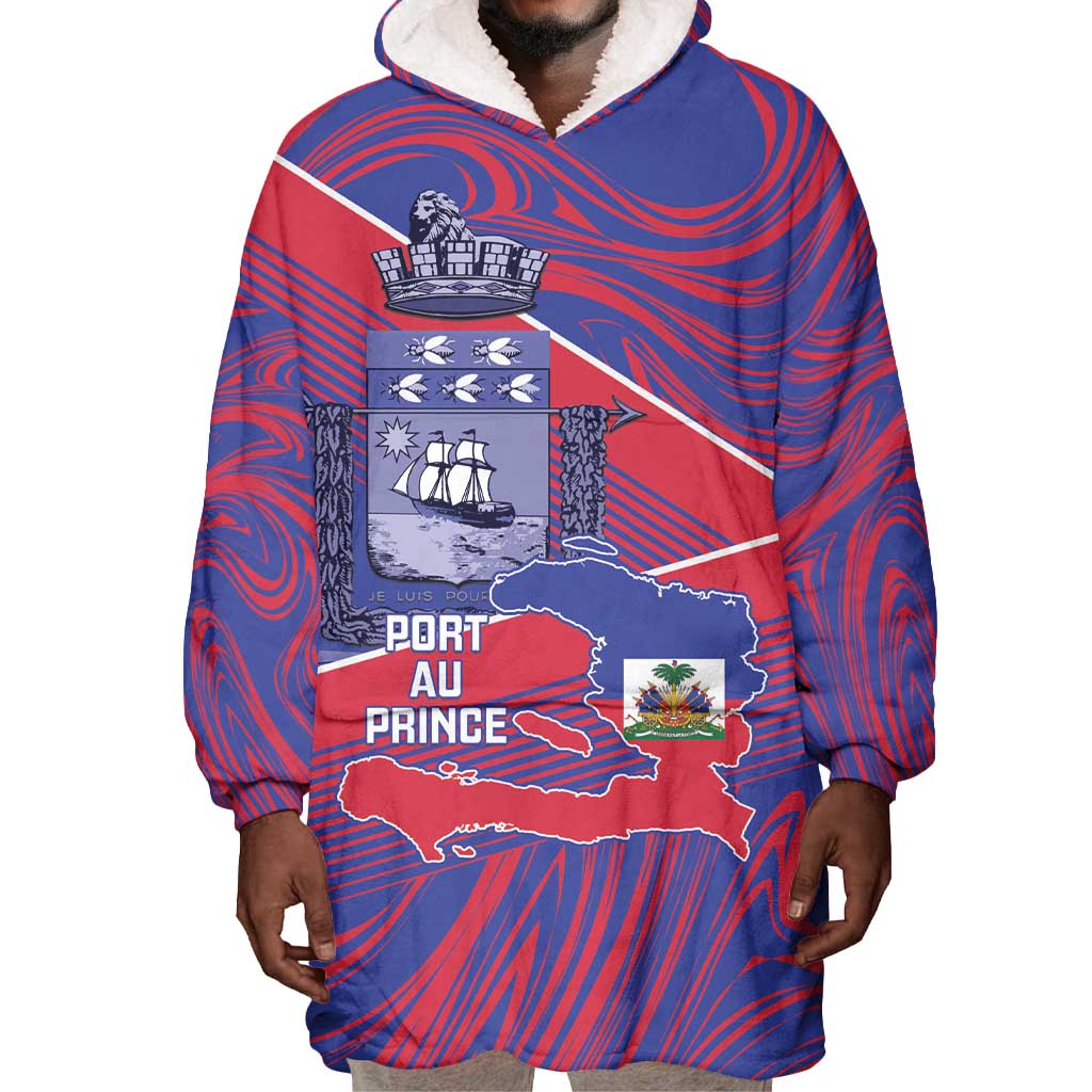 Port-au-Prince Afro-Haitians Wearable Blanket Hoodie Ayiti Map Pòtoprens Flag Color - African Pride