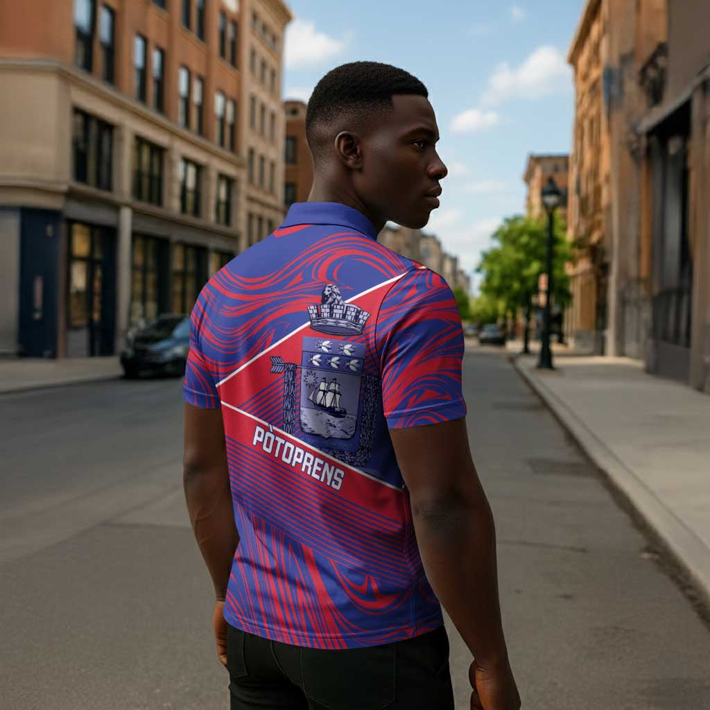 Port-au-Prince Afro-Haitians Zipper Polo Shirt Ayiti Map Pòtoprens Flag Color - African Pride