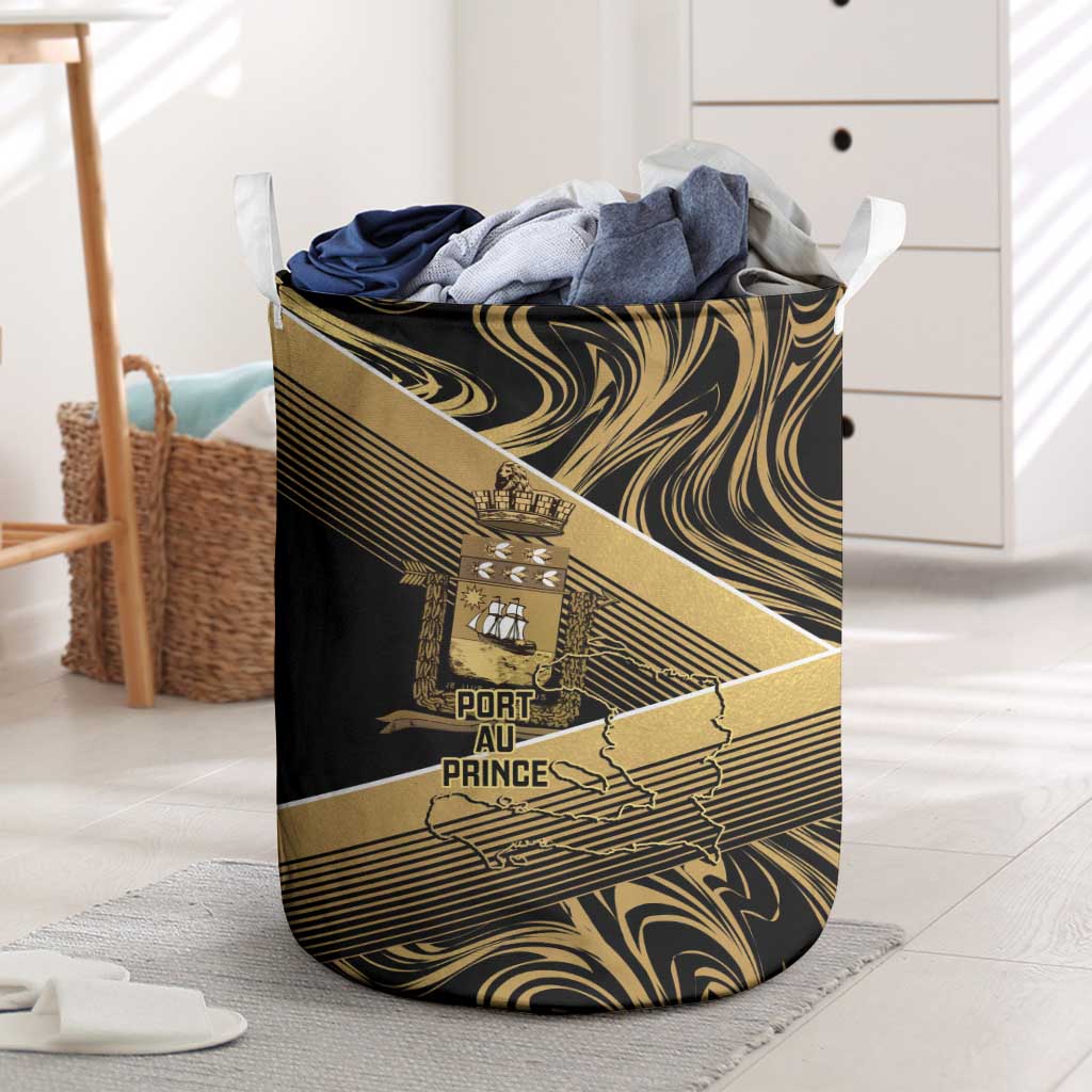 Port-au-Prince Afro-Haitians Laundry Basket Ayiti Map Pòtoprens Gold Color - African Pride