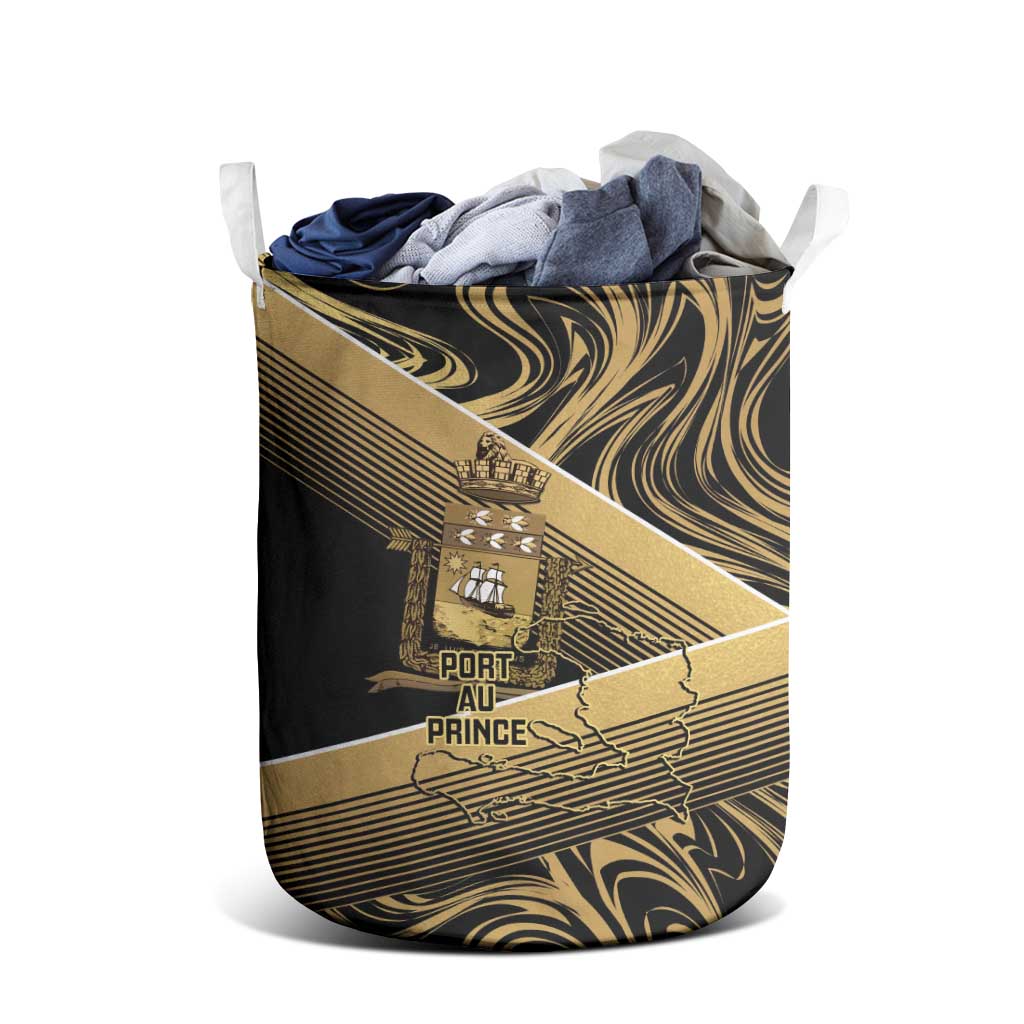 Port-au-Prince Afro-Haitians Laundry Basket Ayiti Map Pòtoprens Gold Color - African Pride