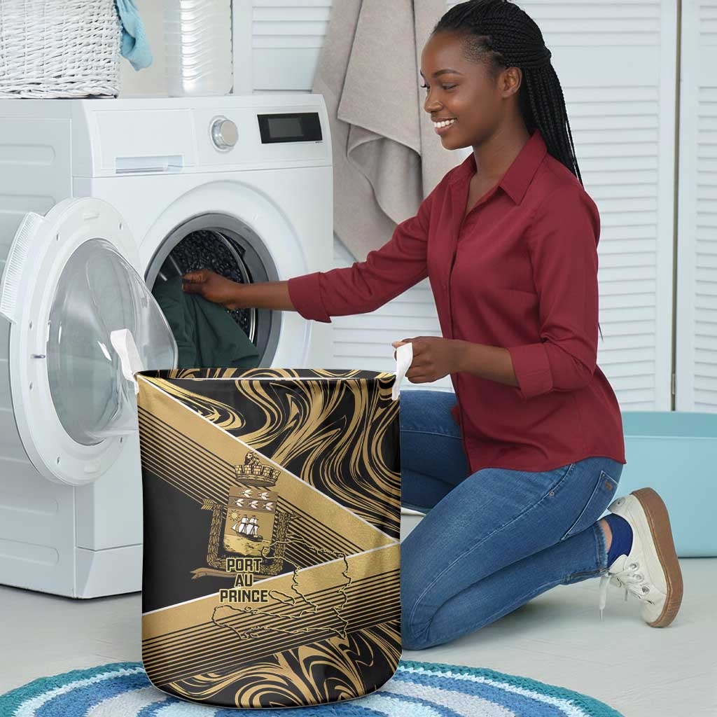 Port-au-Prince Afro-Haitians Laundry Basket Ayiti Map Pòtoprens Gold Color - African Pride