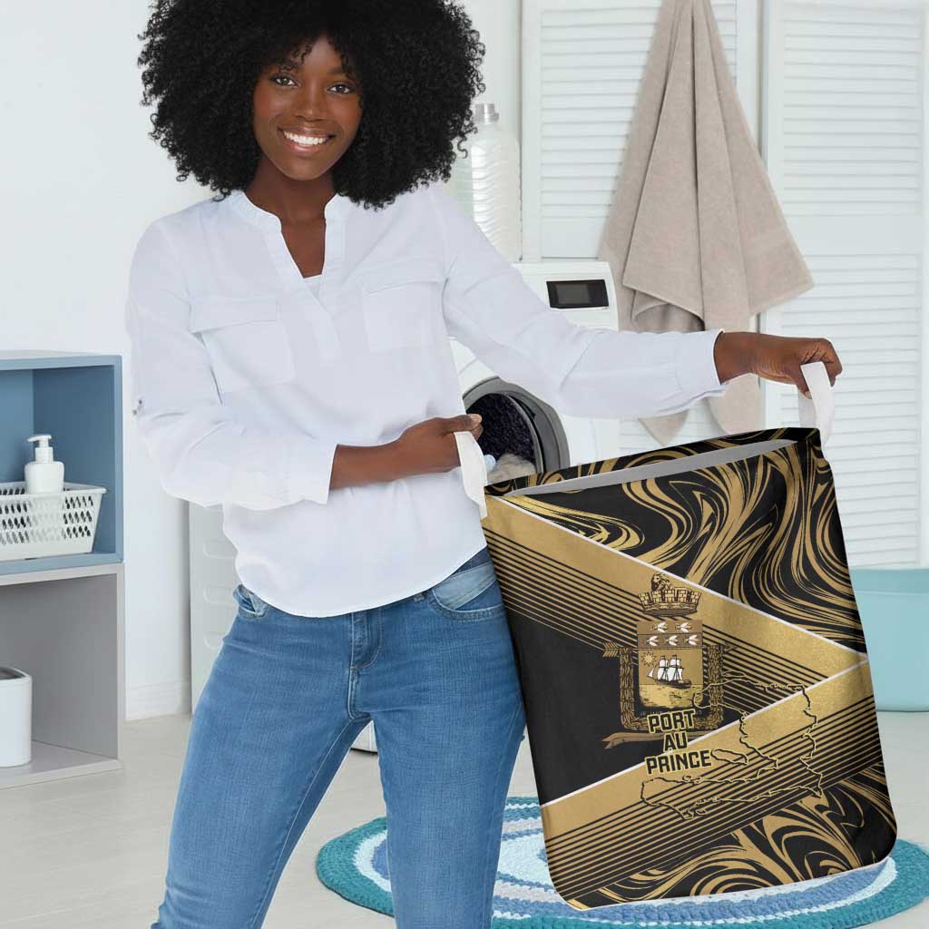 Port-au-Prince Afro-Haitians Laundry Basket Ayiti Map Pòtoprens Gold Color - African Pride