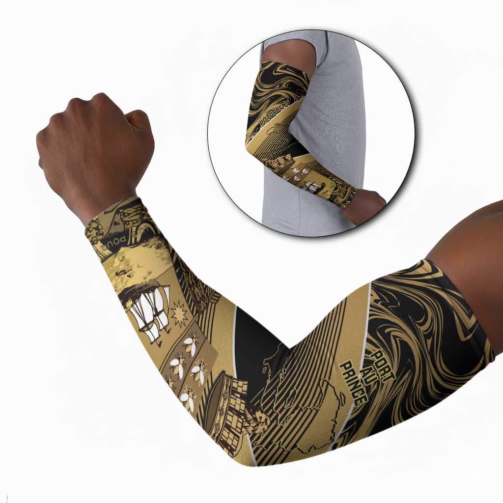 Port-au-Prince Afro-Haitians Arm Sleeves Ayiti Map Pòtoprens Gold Color - African Pride