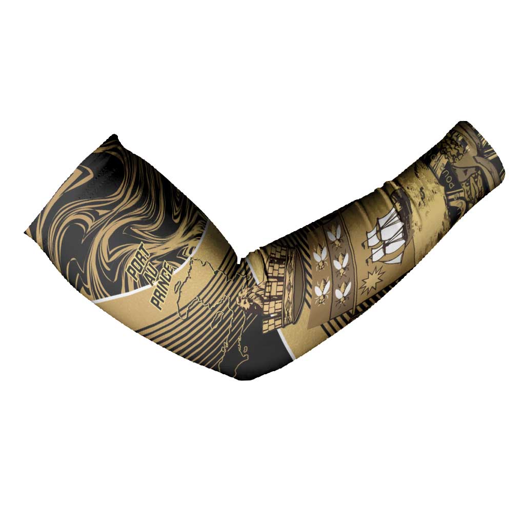 Port-au-Prince Afro-Haitians Arm Sleeves Ayiti Map Pòtoprens Gold Color - African Pride