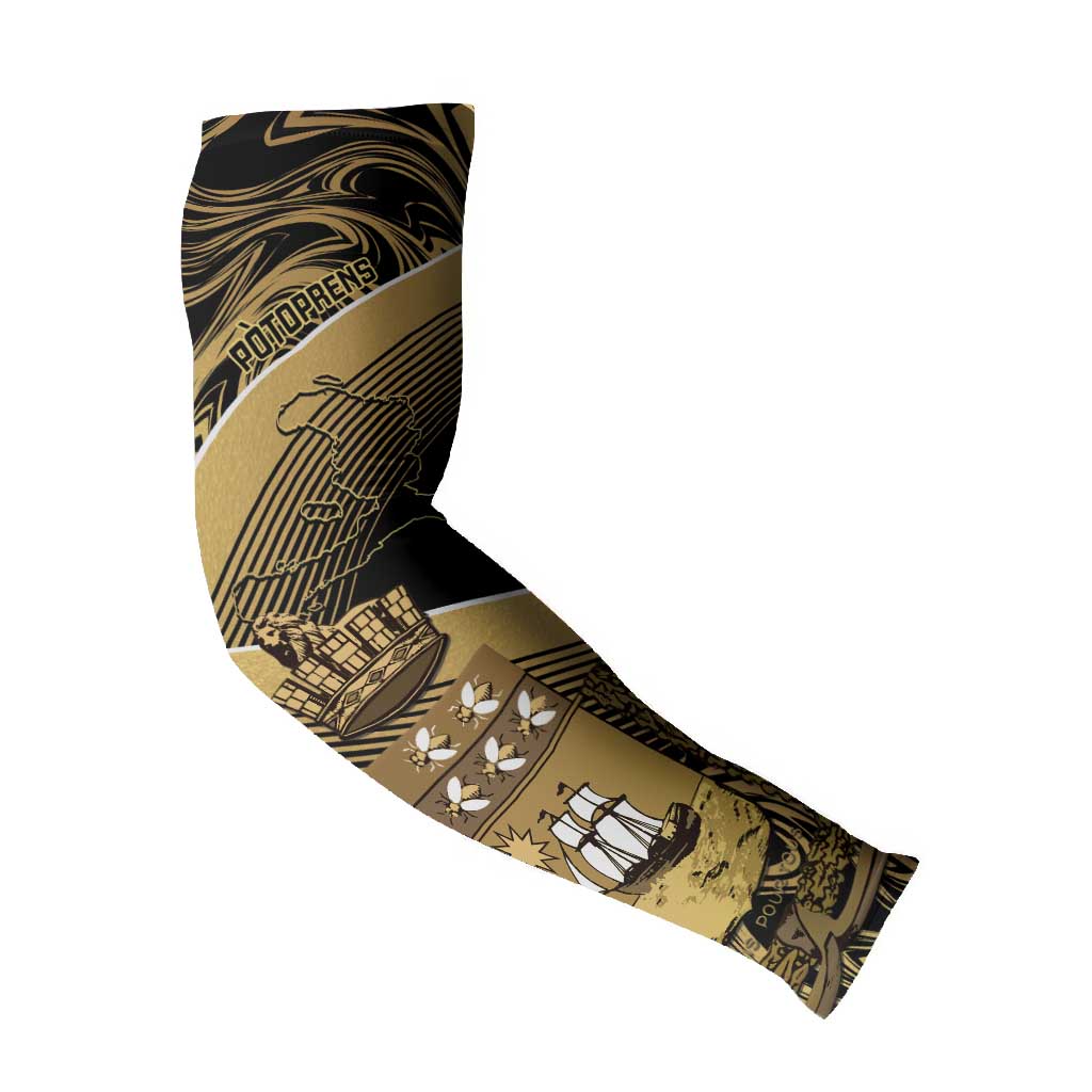 Port-au-Prince Afro-Haitians Arm Sleeves Ayiti Map Pòtoprens Gold Color - African Pride