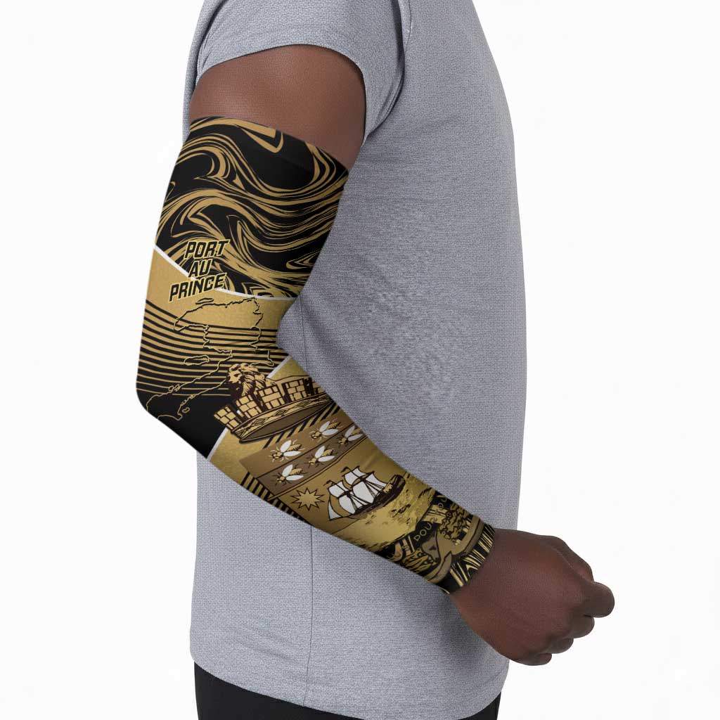 Port-au-Prince Afro-Haitians Arm Sleeves Ayiti Map Pòtoprens Gold Color - African Pride