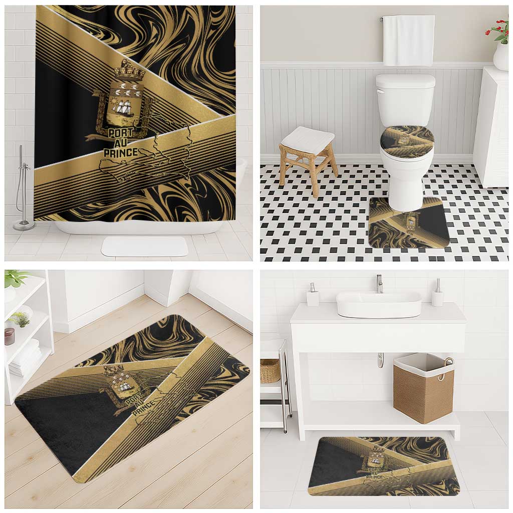 Port-au-Prince Afro-Haitians Bathroom Set Ayiti Map Pòtoprens Gold Color - African Pride