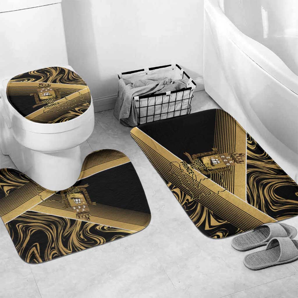 Port-au-Prince Afro-Haitians Bathroom Set Ayiti Map Pòtoprens Gold Color - African Pride