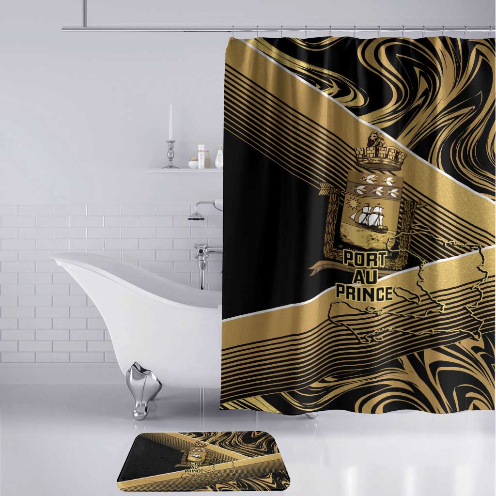 Port-au-Prince Afro-Haitians Bathroom Set Ayiti Map Pòtoprens Gold Color - African Pride