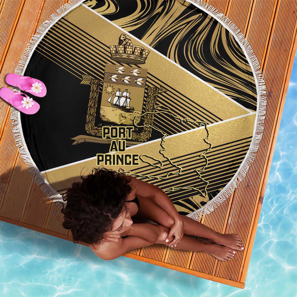 Port-au-Prince Afro-Haitians Beach Blanket Ayiti Map Pòtoprens Gold Color - African Pride