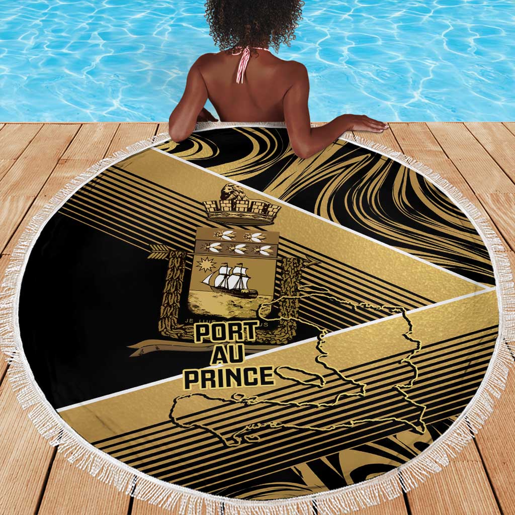 Port-au-Prince Afro-Haitians Beach Blanket Ayiti Map Pòtoprens Gold Color - African Pride