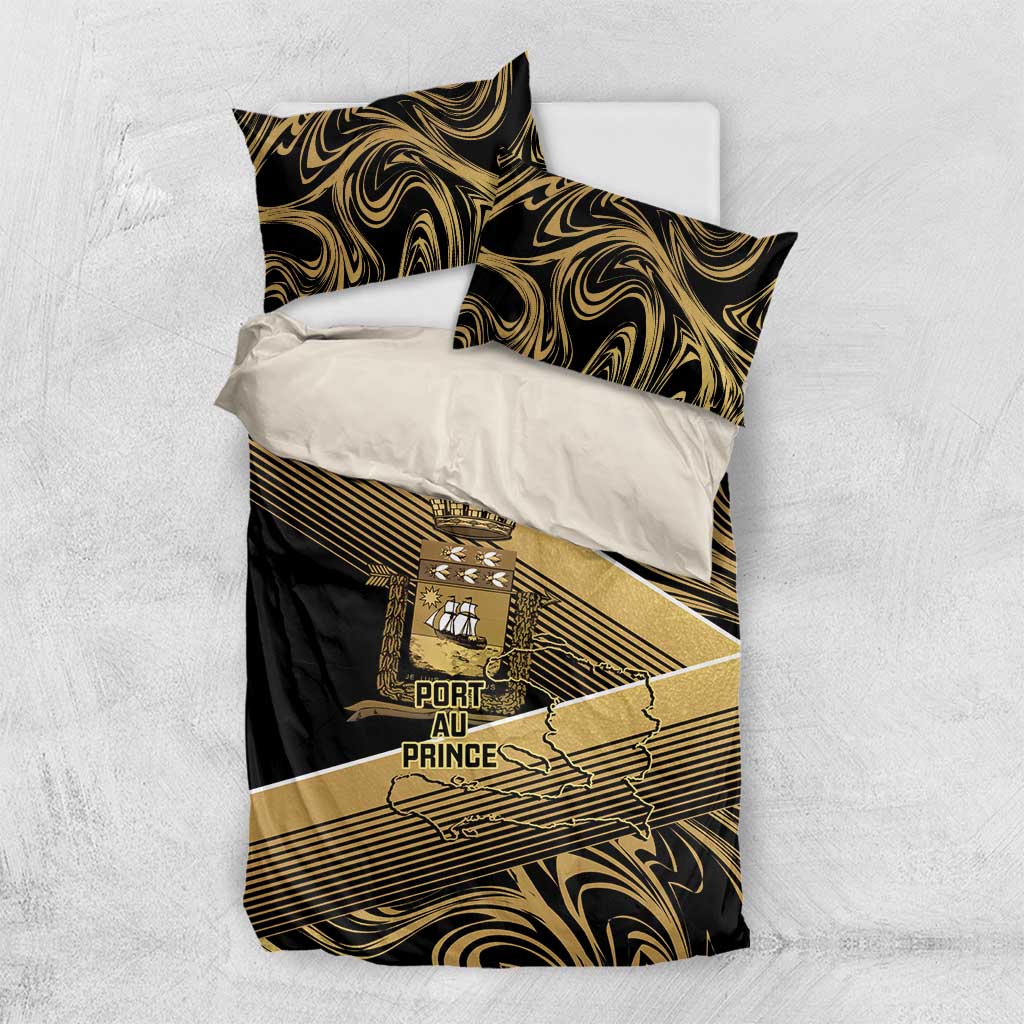 Port-au-Prince Afro-Haitians Bedding Set Ayiti Map Pòtoprens Gold Color - African Pride