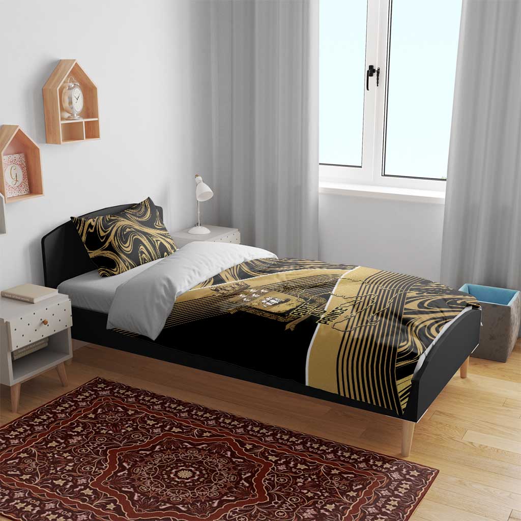 Port-au-Prince Afro-Haitians Bedding Set Ayiti Map Pòtoprens Gold Color - African Pride