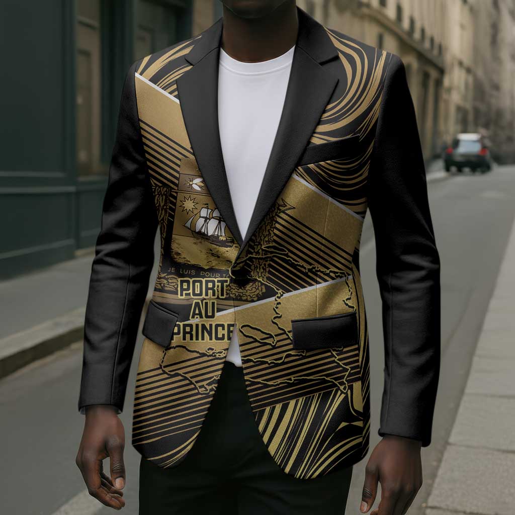 Port-au-Prince Afro-Haitians Blazer Ayiti Map Pòtoprens Gold Color - African Pride