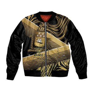 Port-au-Prince Afro-Haitians Bomber Jacket Ayiti Map Pòtoprens Gold Color - African Pride