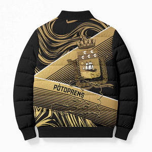 Port-au-Prince Afro-Haitians Bomber Puffer Jacket Ayiti Map Pòtoprens Gold Color - African Pride
