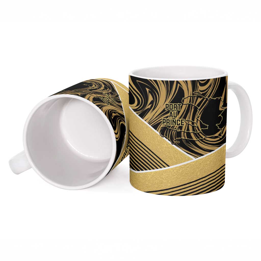 Port-au-Prince Afro-Haitians Ceramic Mug Ayiti Map Pòtoprens Gold Color - African Pride