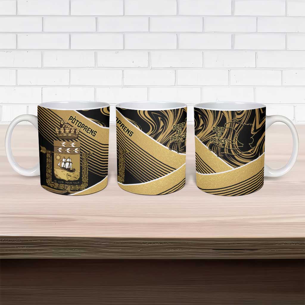 Port-au-Prince Afro-Haitians Ceramic Mug Ayiti Map Pòtoprens Gold Color - African Pride