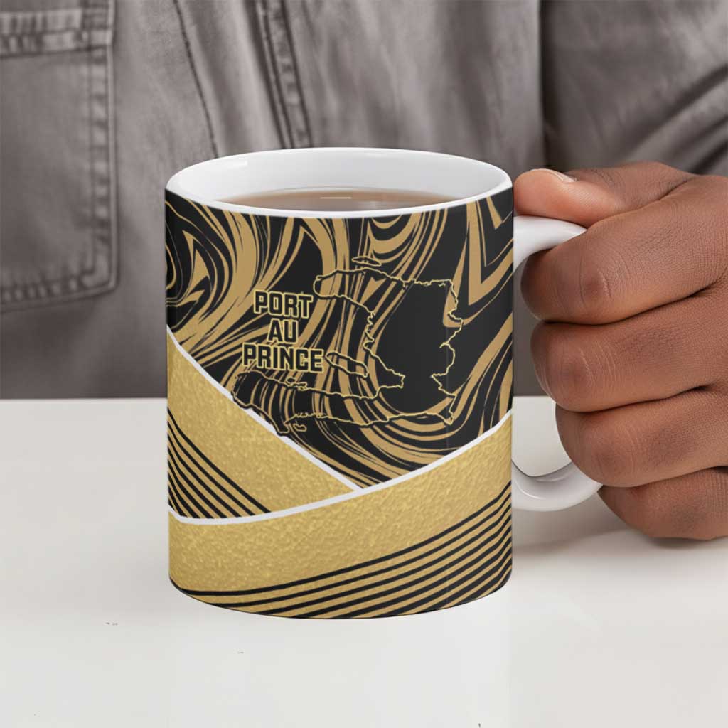 Port-au-Prince Afro-Haitians Ceramic Mug Ayiti Map Pòtoprens Gold Color - African Pride