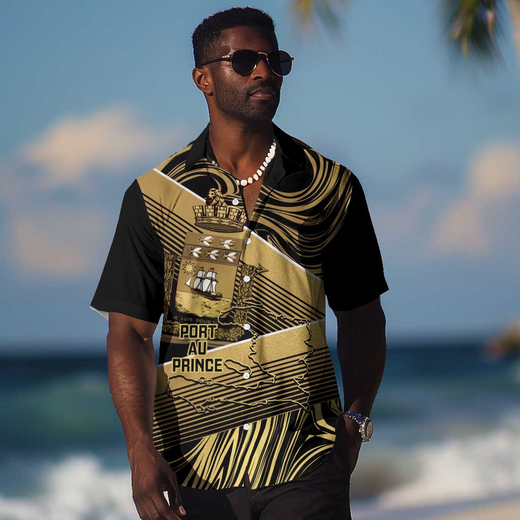 Port-au-Prince Afro-Haitians Hawaiian Shirt Ayiti Map Pòtoprens Gold Color LT14