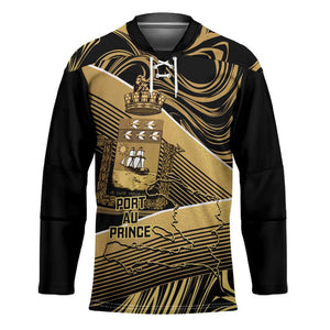 Port-au-Prince Afro-Haitians Hockey Jersey Ayiti Map Pòtoprens Gold Color - African Pride