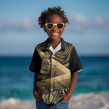 Port-au-Prince Afro-Haitians Kid Hawaiian Shirt Ayiti Map Pòtoprens Gold Color LT14